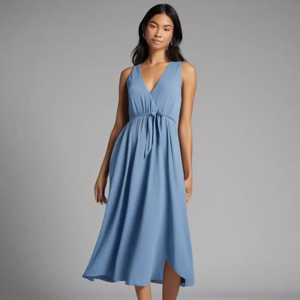 Sleeveless V Neck Midi Dress