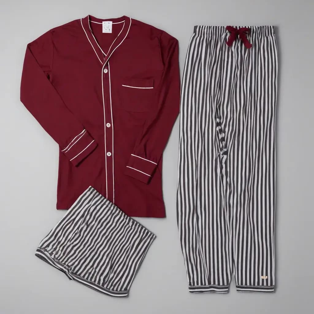 Cotton Blend Long Sleeve Pajama Set For Men